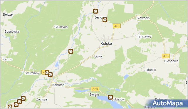 mapa Lipka gmina Kolsko, Lipka gmina Kolsko na mapie Targeo