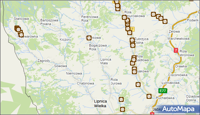 mapa Lipnica Mała, Lipnica Mała na mapie Targeo