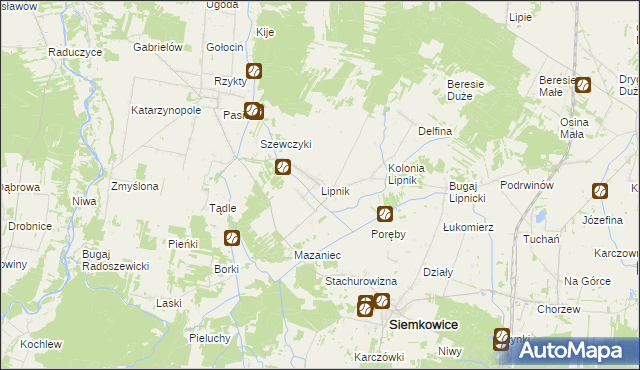 mapa Lipnik gmina Siemkowice, Lipnik gmina Siemkowice na mapie Targeo