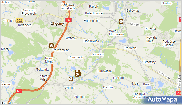 mapa Lipowica gmina Chęciny, Lipowica gmina Chęciny na mapie Targeo