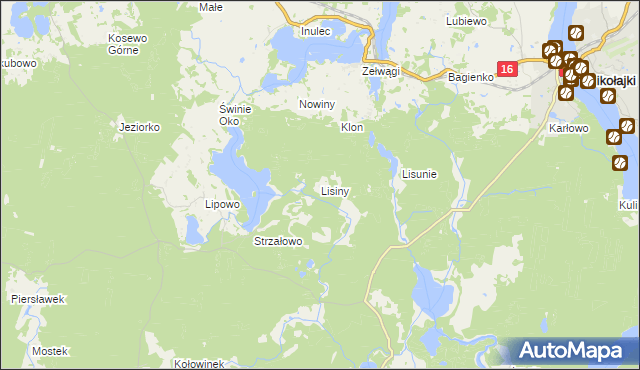 mapa Lisiny gmina Mikołajki, Lisiny gmina Mikołajki na mapie Targeo