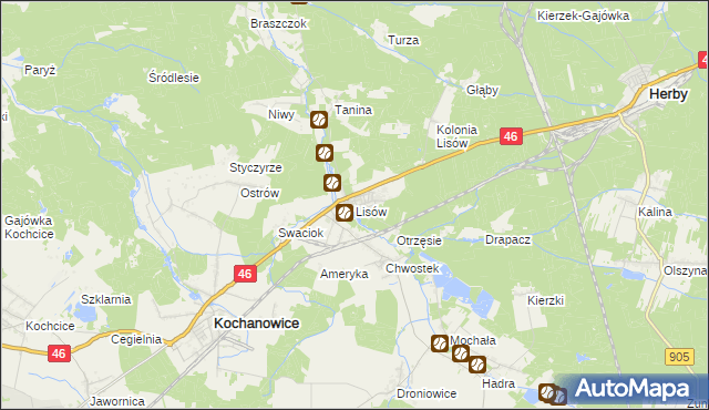 mapa Lisów gmina Herby, Lisów gmina Herby na mapie Targeo