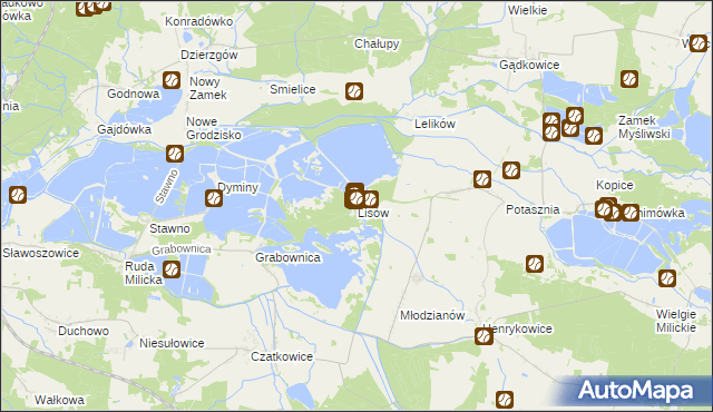 mapa Lisów gmina Milicz, Lisów gmina Milicz na mapie Targeo