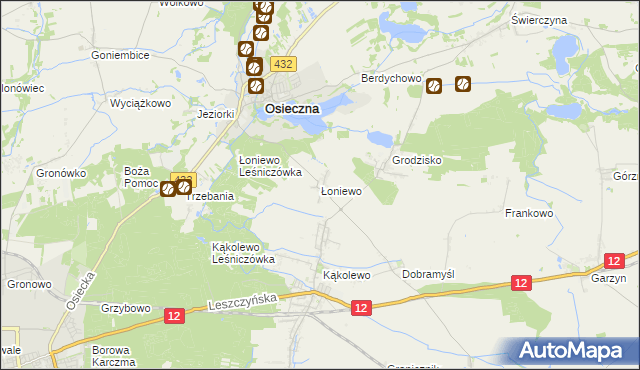 mapa Łoniewo gmina Osieczna, Łoniewo gmina Osieczna na mapie Targeo