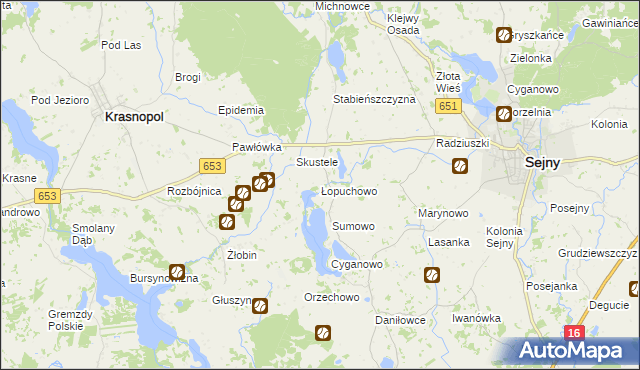 mapa Łopuchowo gmina Krasnopol, Łopuchowo gmina Krasnopol na mapie Targeo