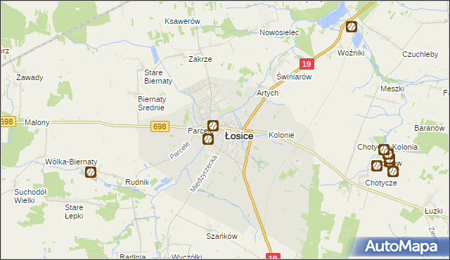 mapa Łosice, Łosice na mapie Targeo