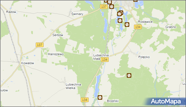 mapa Lubiechnia Mała, Lubiechnia Mała na mapie Targeo