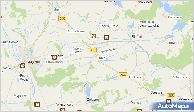 mapa Lubiń gmina Krzywiń, Lubiń gmina Krzywiń na mapie Targeo