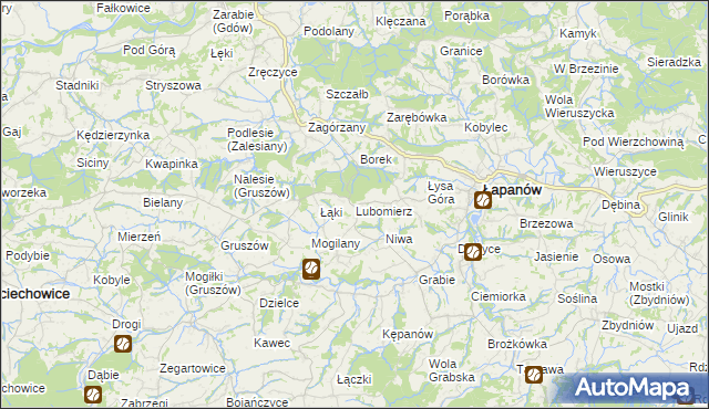 mapa Lubomierz gmina Łapanów, Lubomierz gmina Łapanów na mapie Targeo