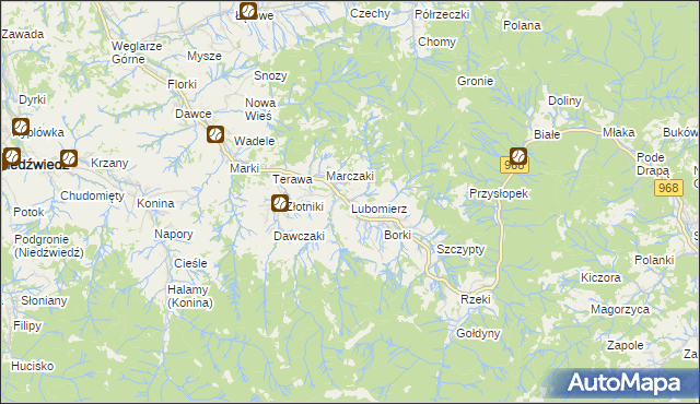 mapa Lubomierz gmina Mszana Dolna, Lubomierz gmina Mszana Dolna na mapie Targeo