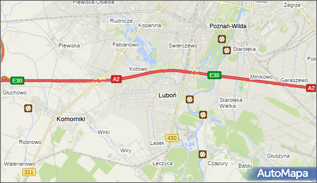 mapa Luboń powiat poznański, Luboń powiat poznański na mapie Targeo