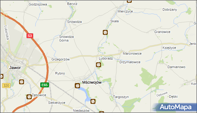 mapa Luboradz gmina Mściwojów, Luboradz gmina Mściwojów na mapie Targeo