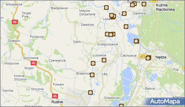 mapa Łubowice gmina Rudnik, Łubowice gmina Rudnik na mapie Targeo