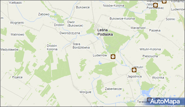 mapa Ludwinów gmina Leśna Podlaska, Ludwinów gmina Leśna Podlaska na mapie Targeo