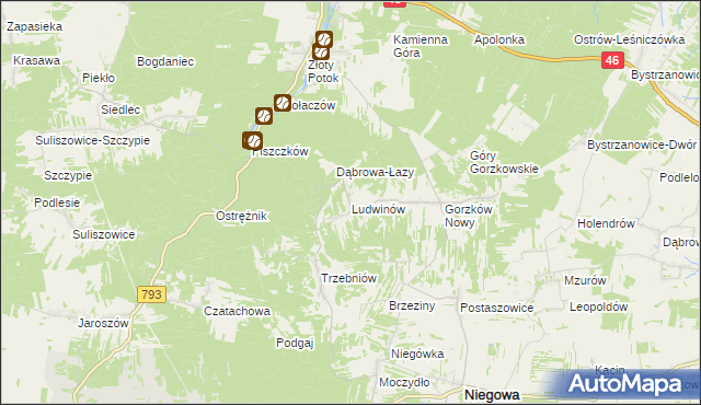 mapa Ludwinów gmina Niegowa, Ludwinów gmina Niegowa na mapie Targeo