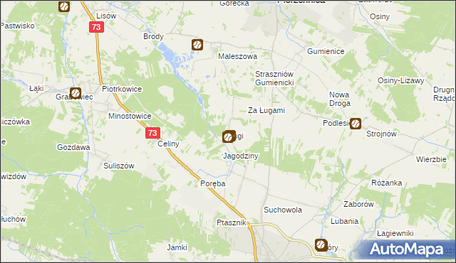 mapa Ługi gmina Chmielnik, Ługi gmina Chmielnik na mapie Targeo