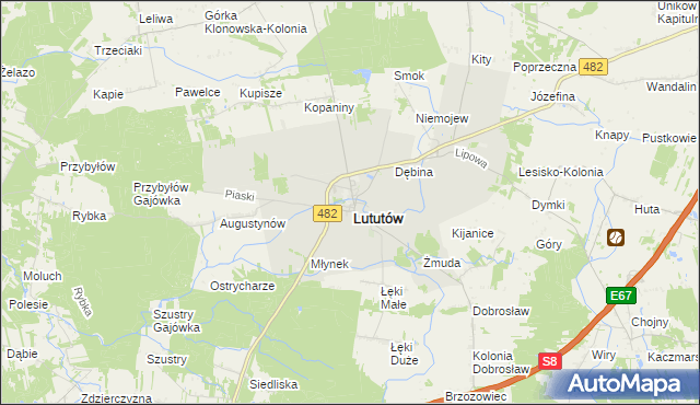 mapa Lututów, Lututów na mapie Targeo