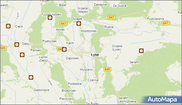 mapa Łyse powiat ostrołęcki, Łyse powiat ostrołęcki na mapie Targeo