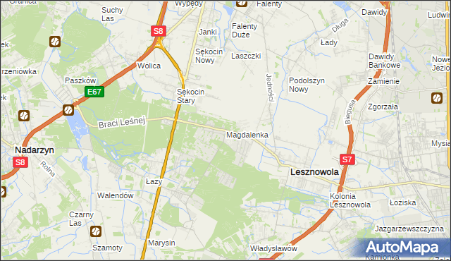 mapa Magdalenka gmina Lesznowola, Magdalenka gmina Lesznowola na mapie Targeo