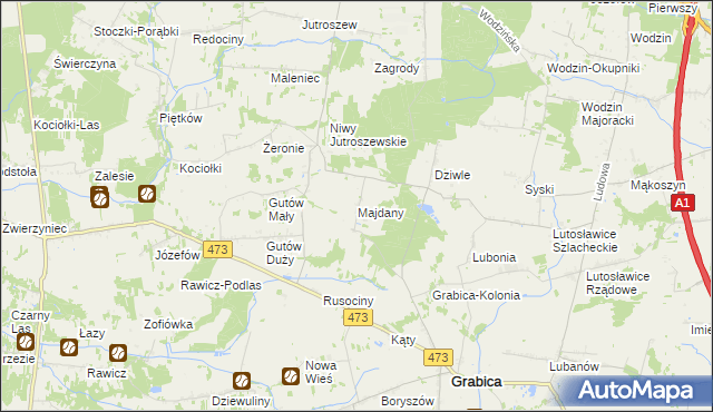 mapa Majdany gmina Grabica, Majdany gmina Grabica na mapie Targeo
