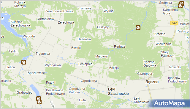 mapa Majdany gmina Łęki Szlacheckie, Majdany gmina Łęki Szlacheckie na mapie Targeo