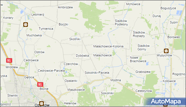 mapa Małachowice, Małachowice na mapie Targeo