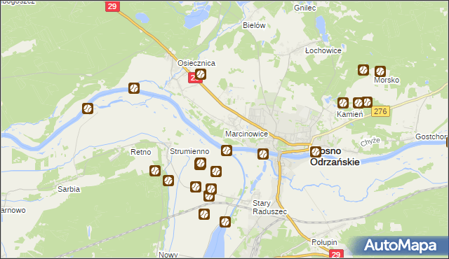 mapa Marcinowice gmina Krosno Odrzańskie, Marcinowice gmina Krosno Odrzańskie na mapie Targeo