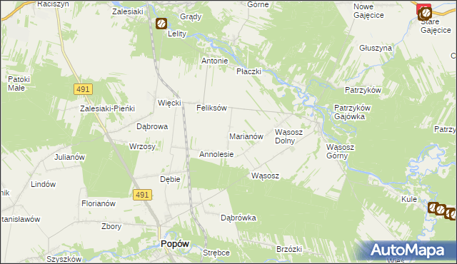 mapa Marianów gmina Popów, Marianów gmina Popów na mapie Targeo