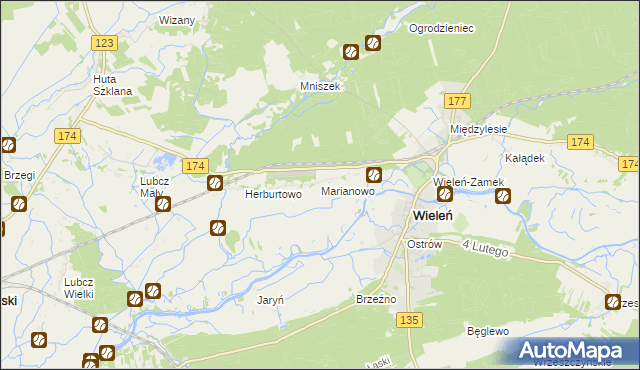 mapa Marianowo gmina Wieleń, Marianowo gmina Wieleń na mapie Targeo