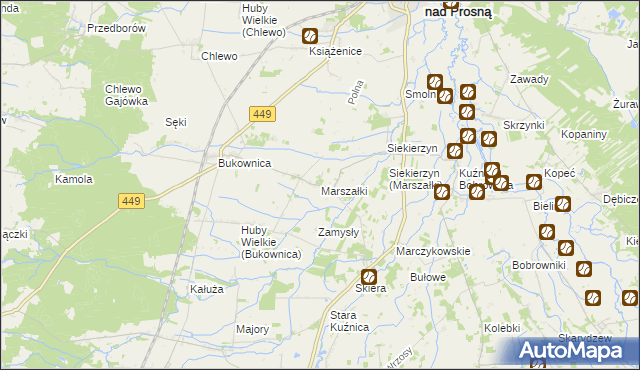 mapa Marszałki gmina Grabów nad Prosną, Marszałki gmina Grabów nad Prosną na mapie Targeo