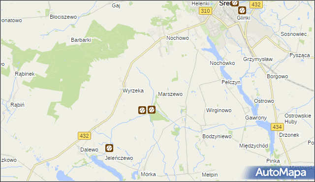 mapa Marszewo gmina Śrem, Marszewo gmina Śrem na mapie Targeo