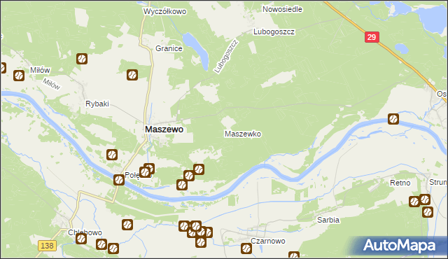 mapa Maszewko gmina Maszewo, Maszewko gmina Maszewo na mapie Targeo