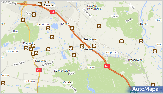 mapa Maszewo gmina Deszczno, Maszewo gmina Deszczno na mapie Targeo