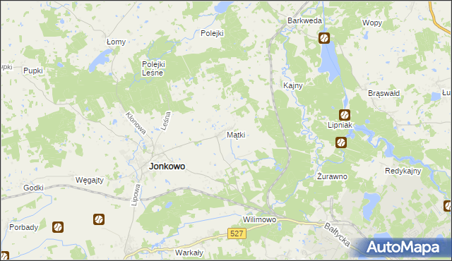 mapa Mątki gmina Jonkowo, Mątki gmina Jonkowo na mapie Targeo