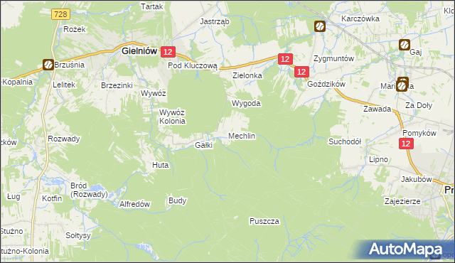 mapa Mechlin gmina Gielniów, Mechlin gmina Gielniów na mapie Targeo