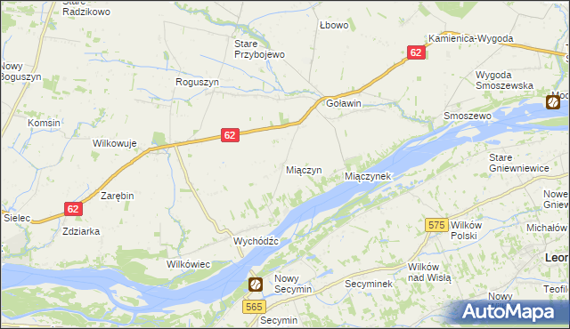 mapa Miączyn gmina Czerwińsk nad Wisłą, Miączyn gmina Czerwińsk nad Wisłą na mapie Targeo