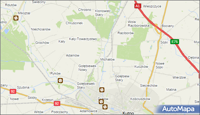 mapa Michałów gmina Kutno, Michałów gmina Kutno na mapie Targeo