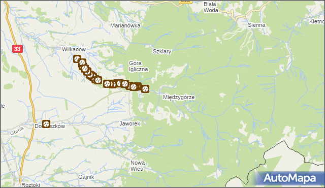 mapa Międzygórze gmina Bystrzyca Kłodzka, Międzygórze gmina Bystrzyca Kłodzka na mapie Targeo