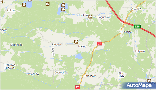 mapa Mielno gmina Przewóz, Mielno gmina Przewóz na mapie Targeo