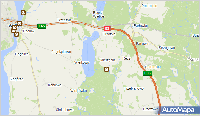 mapa Mierzęcin gmina Wolin, Mierzęcin gmina Wolin na mapie Targeo