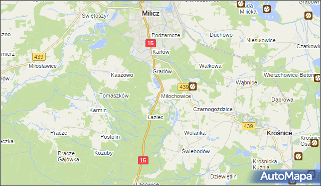 mapa Miłochowice, Miłochowice na mapie Targeo