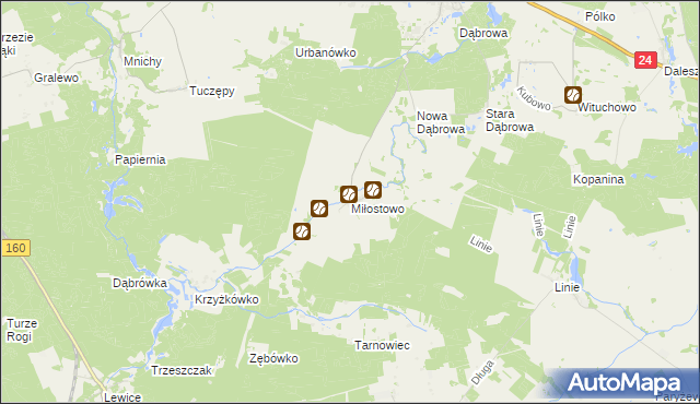 mapa Miłostowo gmina Kwilcz, Miłostowo gmina Kwilcz na mapie Targeo