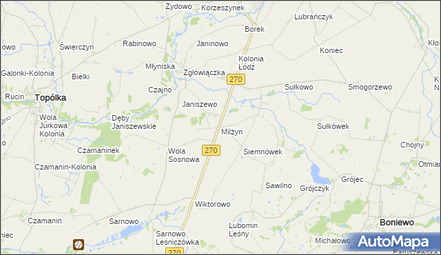 mapa Milżyn, Milżyn na mapie Targeo