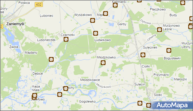 mapa Młodzikówko, Młodzikówko na mapie Targeo