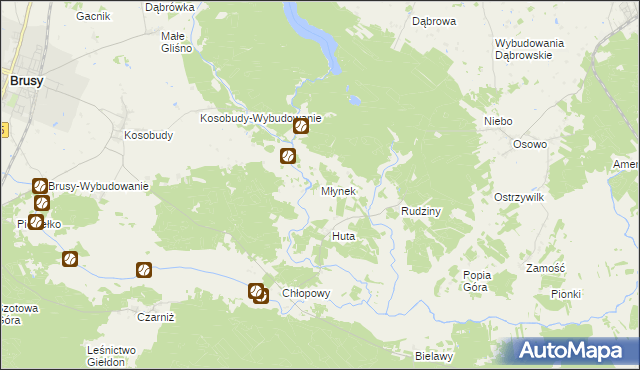 mapa Młynek gmina Brusy, Młynek gmina Brusy na mapie Targeo