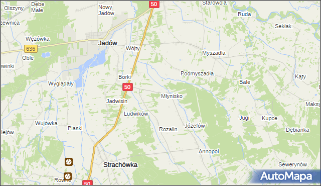 mapa Młynisko gmina Strachówka, Młynisko gmina Strachówka na mapie Targeo