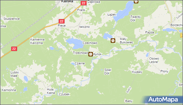 mapa Młyńsk gmina Kaliska, Młyńsk gmina Kaliska na mapie Targeo