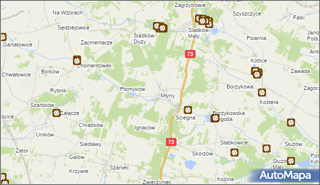 mapa Młyny gmina Busko-Zdrój, Młyny gmina Busko-Zdrój na mapie Targeo