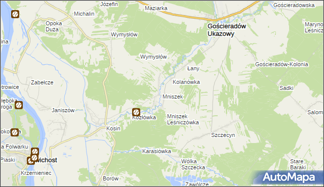 mapa Mniszek gmina Gościeradów, Mniszek gmina Gościeradów na mapie Targeo