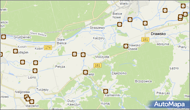 mapa Moczydła gmina Drawsko, Moczydła gmina Drawsko na mapie Targeo